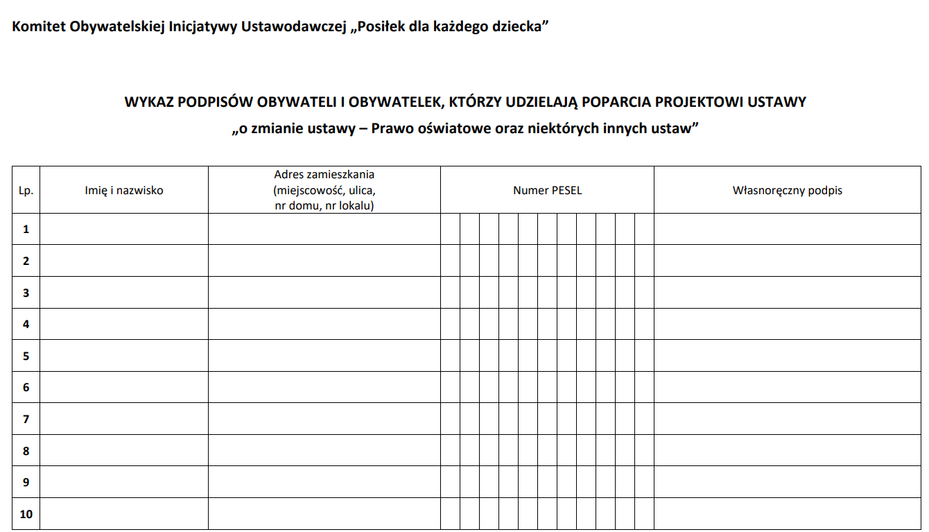 Lista podpisów do pobrania